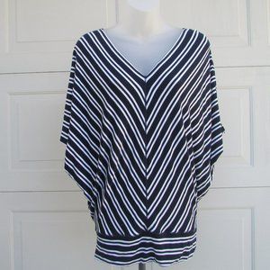Studio M navy white stripe bat wing blouse M